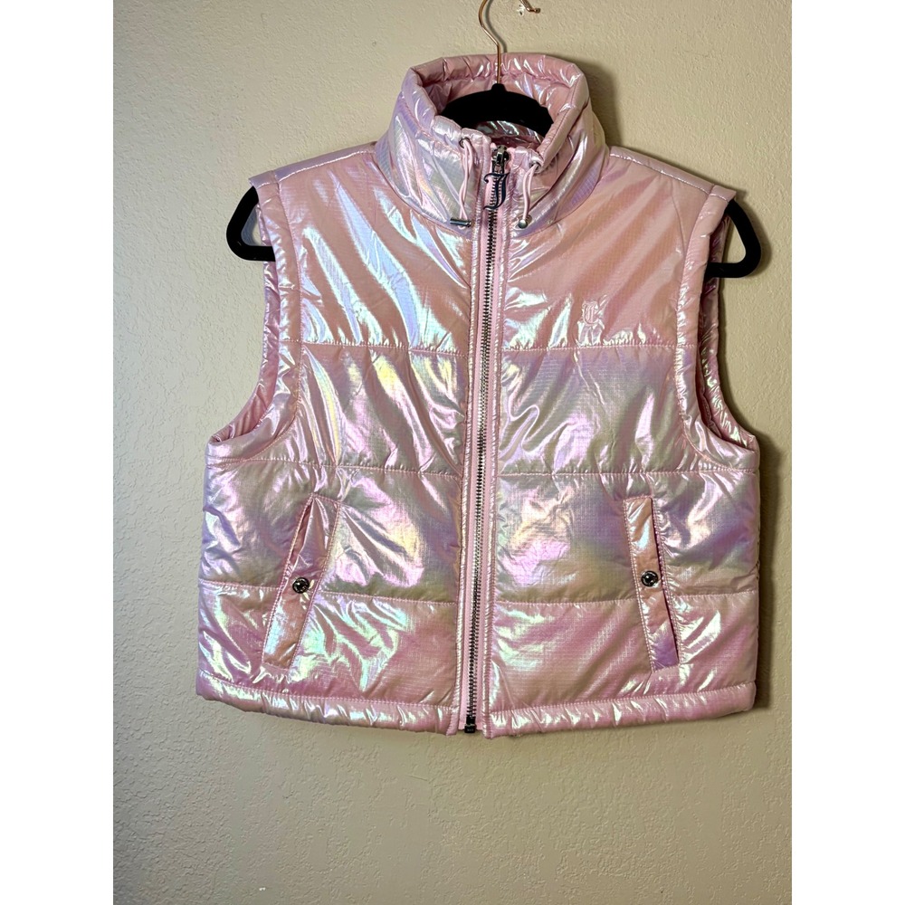 Juicy Couture Iridescent Pink Metallic Puffer Vest Sleeveless Jacket Small